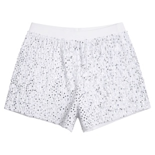 Black sequined stretch straight shorts黑色亮片弹力直筒短裤女