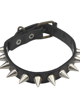 霸气朋克风细窄圆锥尖铆钉皮手链