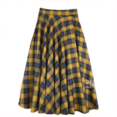 格子毛呢子大摆a字裙长裙半身裙