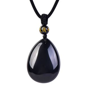 天然黑曜石水滴吊坠正品黑耀石黑色水晶挂坠挂件项链男士女款饰品