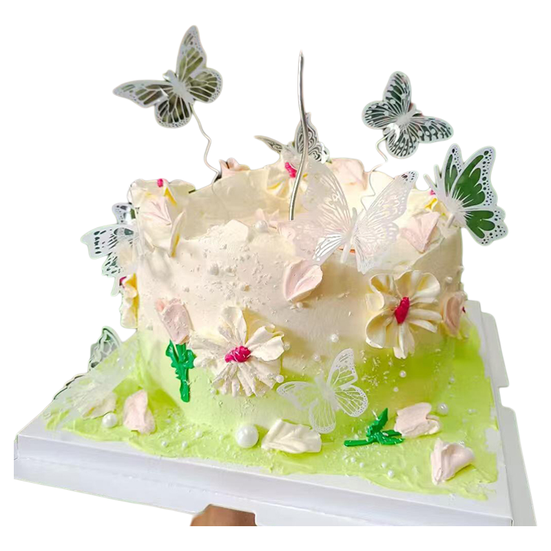 蝴蝶蛋糕装饰插件立体白色幻彩摆件网红ins女神生日甜品烘焙插牌