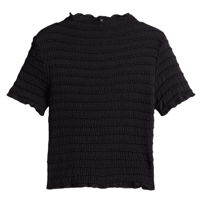 HM女装T恤春季修身舒适通勤时尚立领直筒缩褶短袖短款上衣1257980