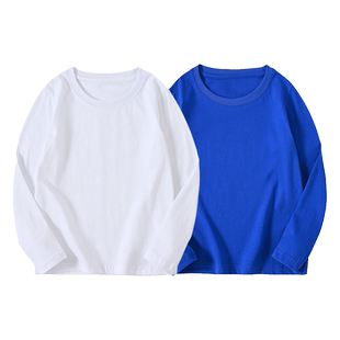 儿童装男童长袖T恤衫女童打底衫卫衣春秋款纯白色黑色圆领上衣