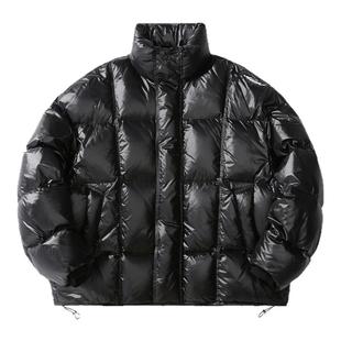 ALLIN 黑色鸭绒羽绒服男冬季加厚保暖面包服字母刺绣立领短款外套