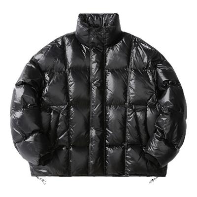 ALLIN 黑色鸭绒羽绒服男冬季加厚保暖面包服字母刺绣立领短款外套