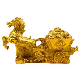 全铜马拉元宝摆件铜马车马拉车聚宝盆马上发财工艺品家居办公装饰
