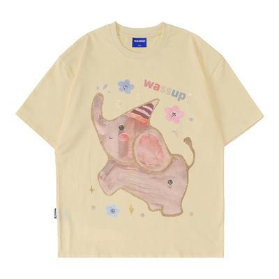 WASSUP快乐小象情侣短袖T恤夏季