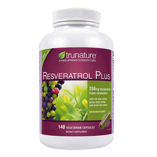 美国直邮 Trunature 浓缩葡萄籽红酒精华白藜芦醇胶囊加强版140粒