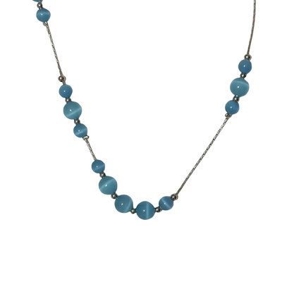 简约小清新猫眼石圆珠蓝色锁骨链