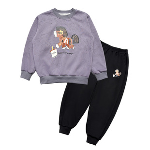 胖男童套装加绒加厚冬装青少年宽松保暖卫衣两件套加肥大码运动服