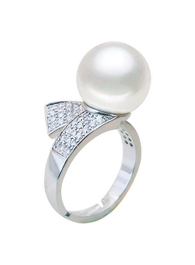 大珍珠戒指可调节开口纯银大气