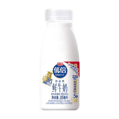 光明优倍高钙鲜牛奶185ml*12瓶5种鲜活营养双膜过滤锁鲜低温冷藏