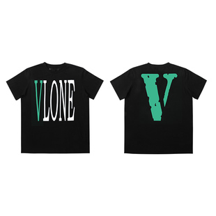 VLONETee 背后大Logo圆领套头宽松短袖T恤 情侣款 白绿 黑绿