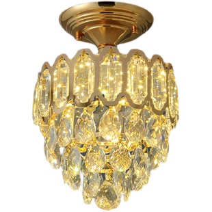 欧式轻奢水晶吸顶灯 圆形LED玄关入户门厅过道走廊阳台水晶小吊灯