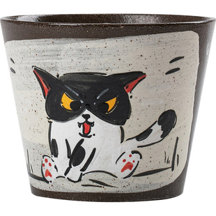 景德镇陶瓷猪口杯紫黑陶泥手绘釉下彩手握杯拉花杯女生茶杯主人杯