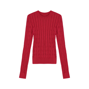 MULVAN 【现货8折】秋日织语 复古麻花圆领毛衣女套头修身上衣