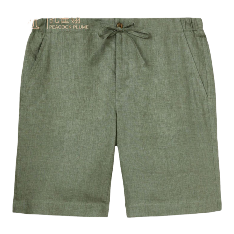 Loro Piana/诺悠翩雅男裤亚麻帆布抽绳腰部绿色百慕大短裤