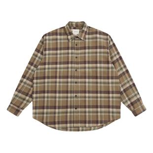 Batterup秋冬日系复古上衣外套宽松美拉德纯棉格子长袖衬衫男潮牌