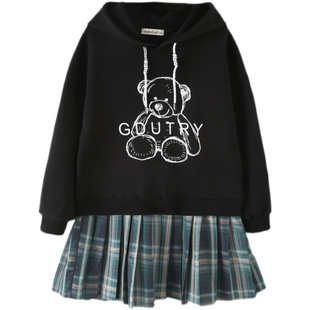 胖女童卫衣裙子2025秋款洋气胖小孩中大童加肥宽松显瘦格子连衣裙