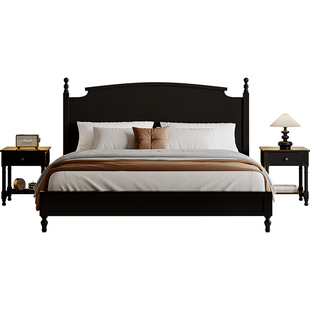 中古风全实木主卧大床2026新款法式复古双人床美式黑色1米5次卧床