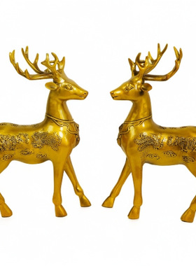 27cm加大号纯铜麋鹿一对招财摆件