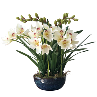 大盆蕙兰花仿真花艺盆栽假花客厅摆件新中式装饰花束蝴蝶兰电视柜