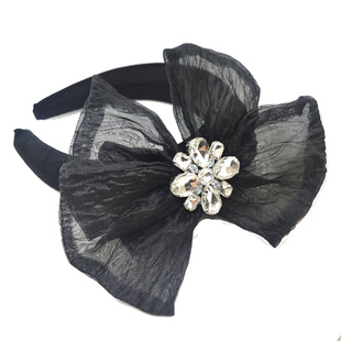 甜美粉色蝴蝶结发箍高颅顶带齿防滑镶钻发卡宽边水晶头箍女减龄