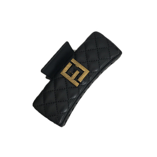 韩国发饰PU皮质菱格大牌气质抓夹鲨鱼夹子复古盘发后脑勺高级发卡