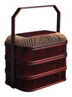 天纵小叶紫檀嵌黄杨木三层提篮