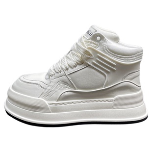 白色高帮鞋男款2025秋季高邦小白鞋厚底增高男鞋百搭中帮马丁靴子