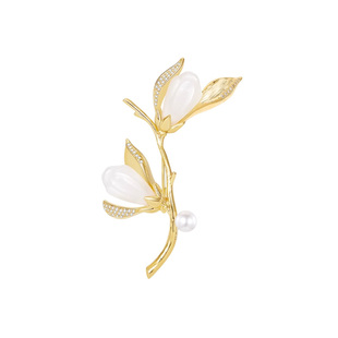白金色玉兰花胸针高档女奢华气质2025秋冬新款大衣配别针时尚配饰