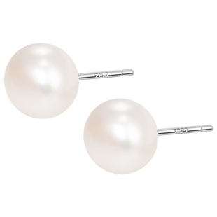 天然淡水扁圆馒头珍珠耳钉女999纯银气质轻奢简约耳环养耳洞耳饰