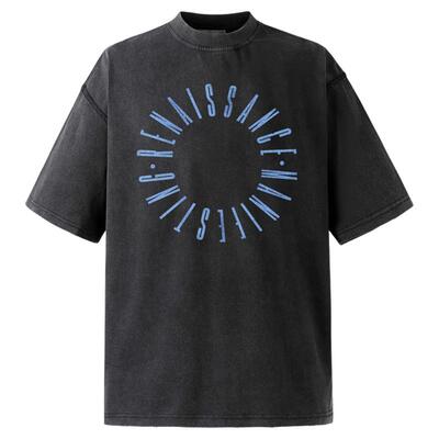 NOVACAM复古字母印花反缝线短袖