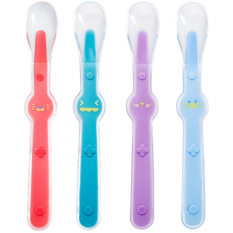 蓓兜宝宝硅胶软勺婴儿餐具新生儿喂水果泥吃饭感温勺子儿童辅食碗