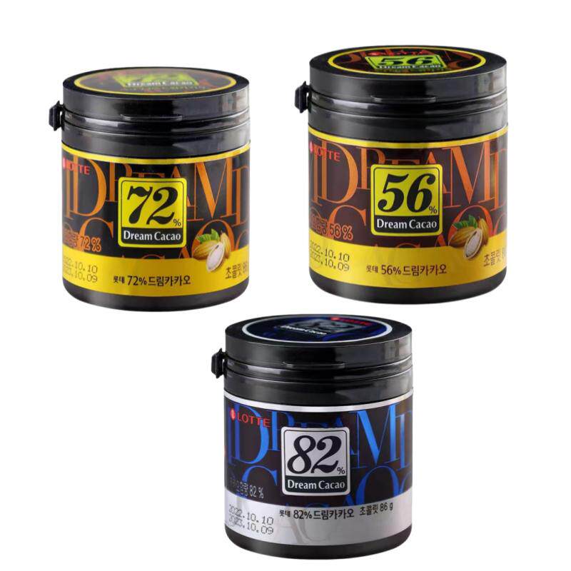 LOTTE韩国进口乐天巧克力梦黑巧克力豆56%72%82%纯可可脂罐装86g