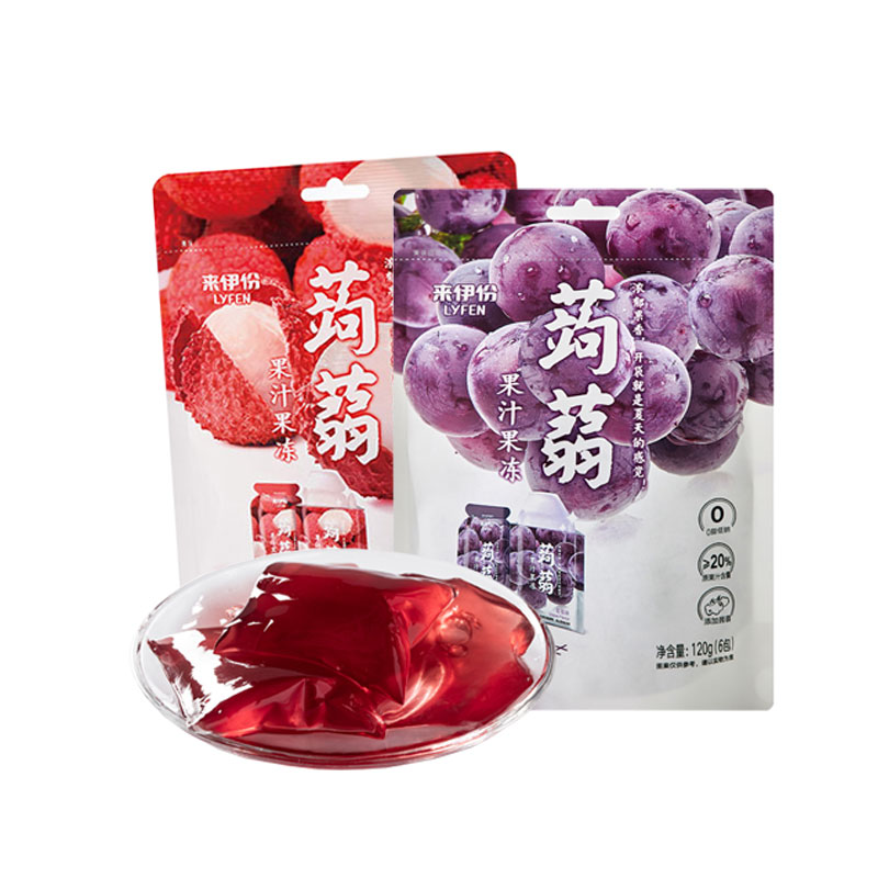 来伊份蒟蒻果汁果冻荔枝葡萄青提西柚味小包装即食小吃办公小零食