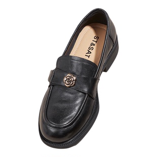 星期六女鞋乐福鞋女2026新款厚底单鞋一脚蹬粗跟黑色英伦风小皮鞋