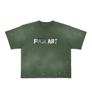 清仓!FAR ARCHIVE 水洗做旧泼墨印花短袖恶搞clean fit标语圆T恤
