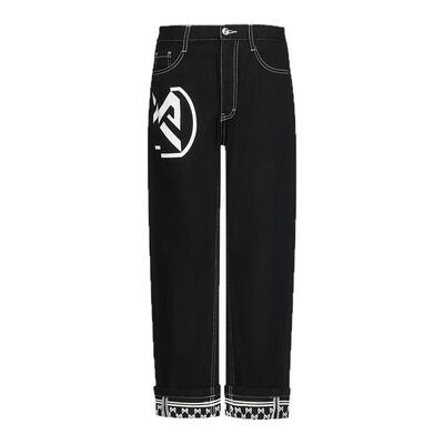 pp轻奢潮牌pleikpholppe春秋黑色高端时尚潮流印花男士牛仔裤