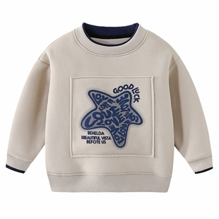 男童圆领卫衣秋冬季新款儿童一体绒保暖上衣中大童潮酷打底衫2795