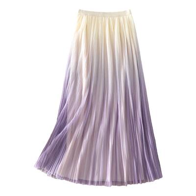 秋季新款优雅气质女装渐变色百褶半身裙修身显瘦百搭高腰A字裙子