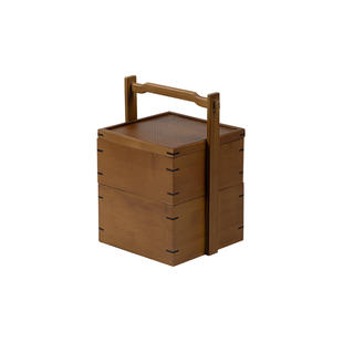 寻心中式复古竹制提盒水果茶点零食盒多层手提户外便携茶具收纳盒