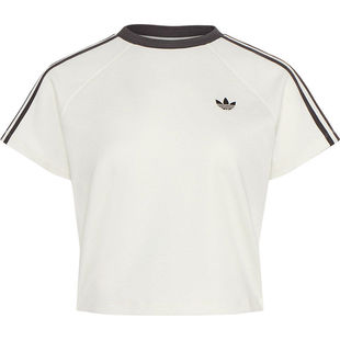 adidas阿迪达斯三叶草简约经典条纹时尚透气短款女短袖T恤 KY8479