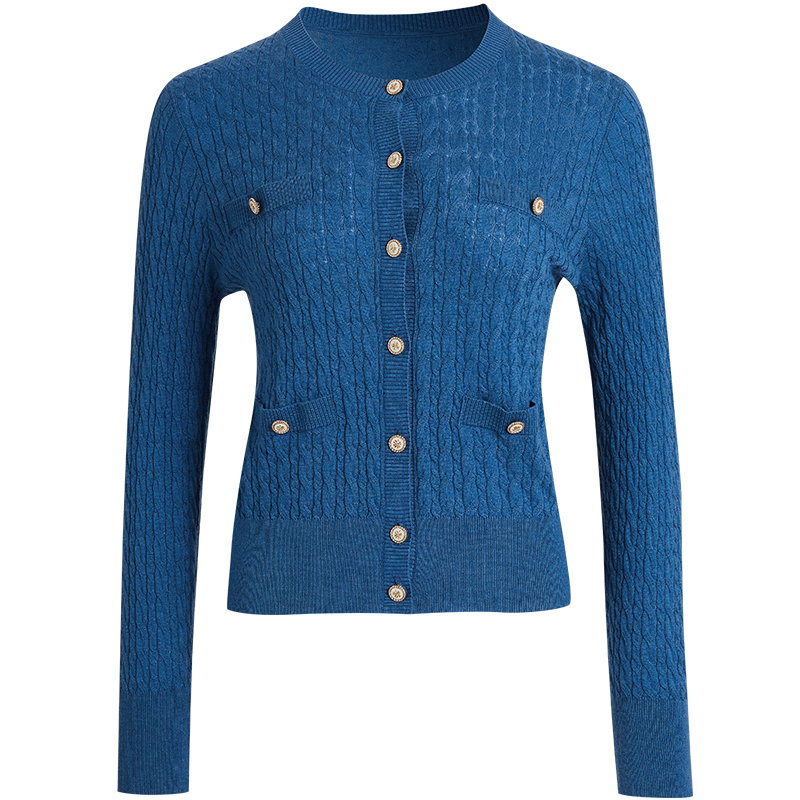 [法式轻熟香风]LANDI绞花羊毛修身针织衫女开衫上衣2024冬新品