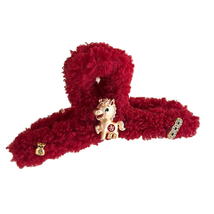 新年红色大号发量多抓夹女高级感马年本命年发夹后脑勺鲨鱼夹头饰