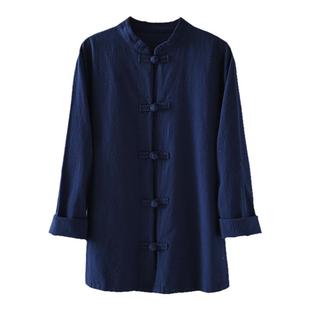 棉麻太极服练功服开衫外套立领盘扣中国风复古上衣大码宽松中山装