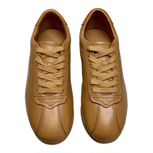 25年新款春秋真皮德训鞋女厚底增高休闲运动鞋百搭包子鞋系带女鞋