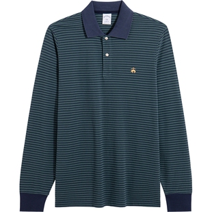 Brooks Brothers/布克兄弟男士春夏季款纯棉条纹金羊长袖polo衫