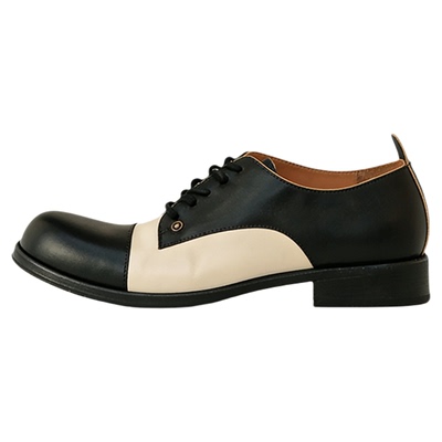 潮流低帮牛皮固特异黑白拼色皮鞋