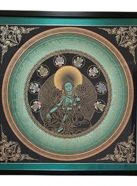 绿度母坛城唐卡西藏手绘diy手工画布挂画画成人涂色数字油画菩萨